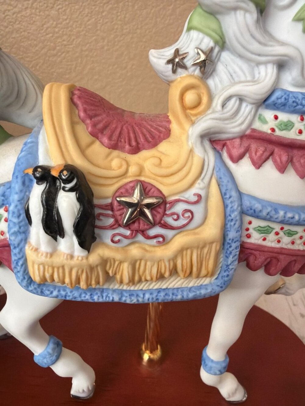 Lenox 2000 Porcelain Christmas Carousel Horse Figurine Penguins Saddle Wood Base - Picture 11 of 14